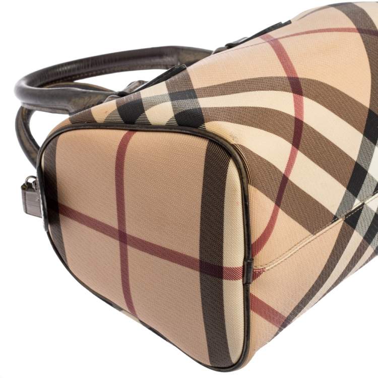 Pre Owned Burberry Beige Nova Check PVC Chester Boston Bag