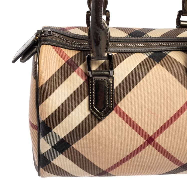 Pre Owned Burberry Beige Nova Check PVC Chester Boston Bag