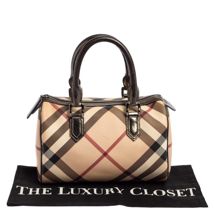 Pre Owned Burberry Beige Nova Check PVC Chester Boston Bag