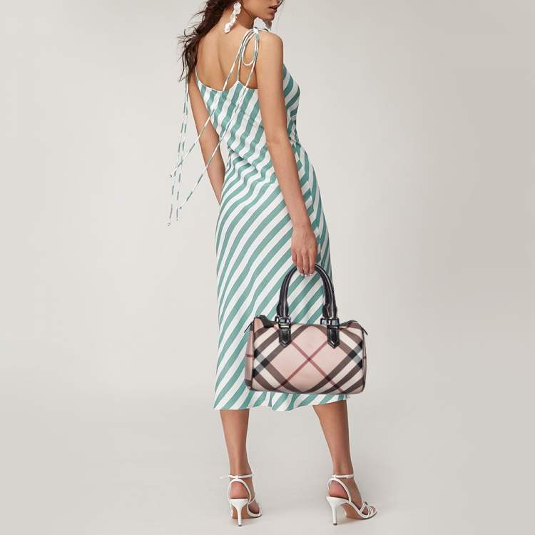 Pre Owned Burberry Beige Nova Check PVC Chester Boston Bag