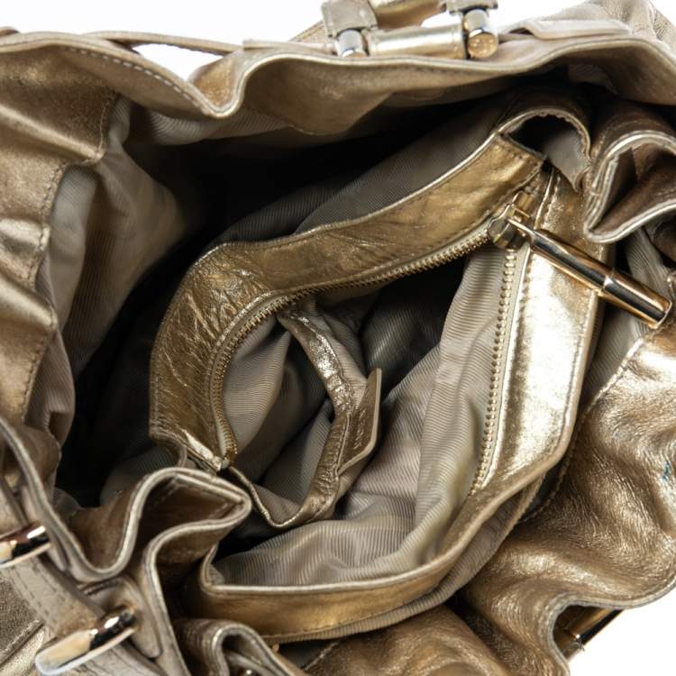 Pre Owned Burberry Metallic Gold Quilted Patent Leather Beaton Tote