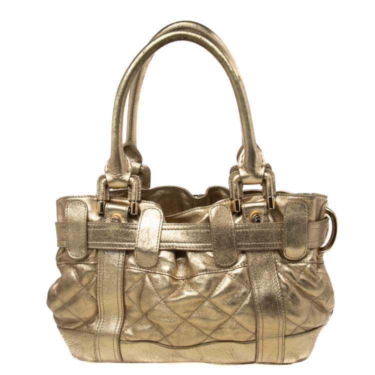 Pre Owned Burberry Metallic Gold Quilted Patent Leather Beaton Tote