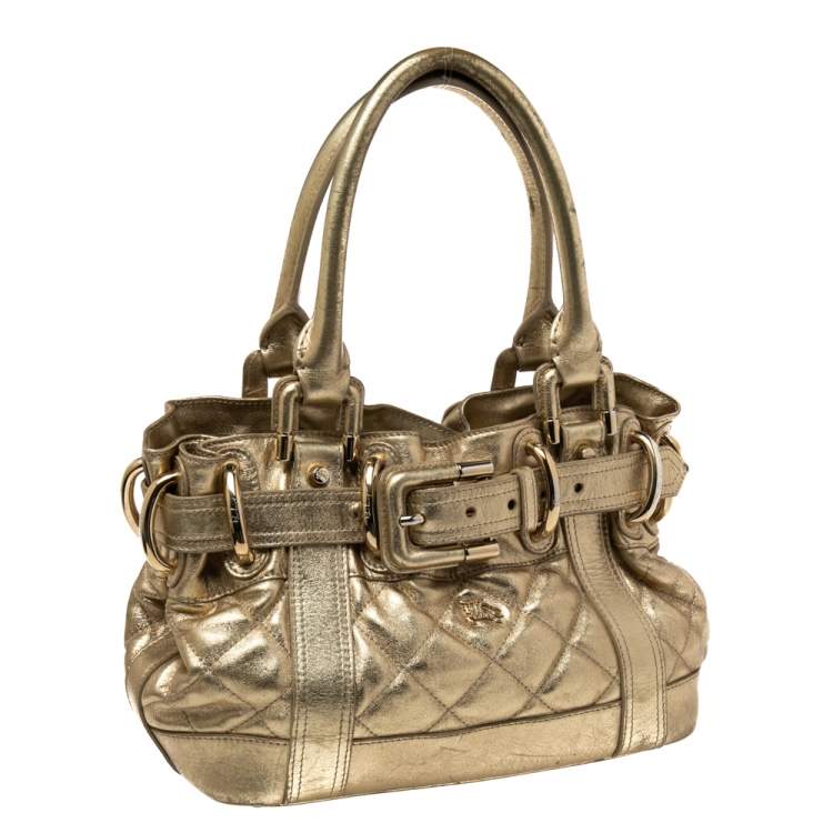 Pre Owned Burberry Metallic Gold Quilted Patent Leather Beaton Tote