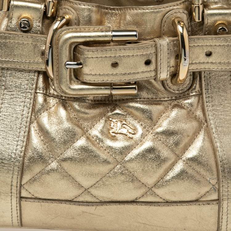 Pre Owned Burberry Metallic Gold Quilted Patent Leather Beaton Tote
