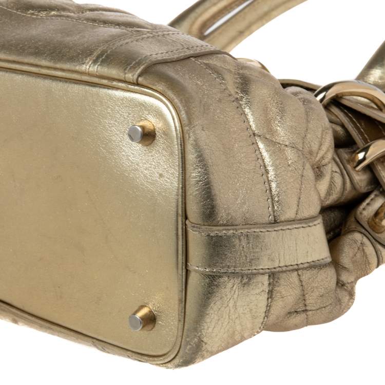 Pre Owned Burberry Metallic Gold Quilted Patent Leather Beaton Tote