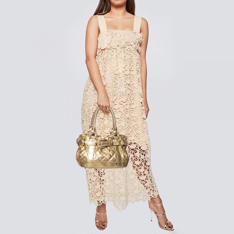 Pre Owned Burberry Metallic Gold Quilted Patent Leather Beaton Tote