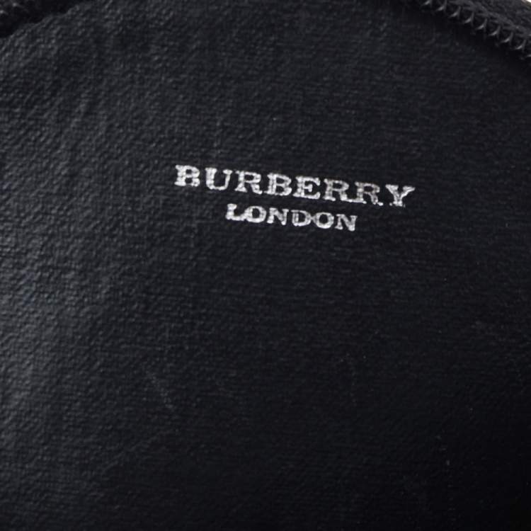 Pre Owned Burberry Beige-Black House Check PVC And Leather Round Coin Pouch