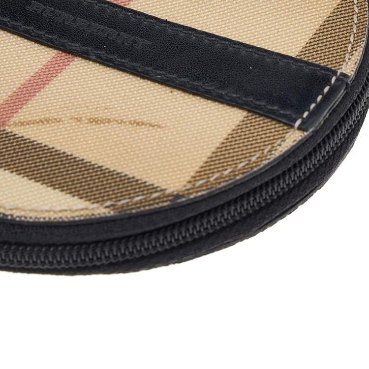 Pre Owned Burberry Beige-Black House Check PVC And Leather Round Coin Pouch