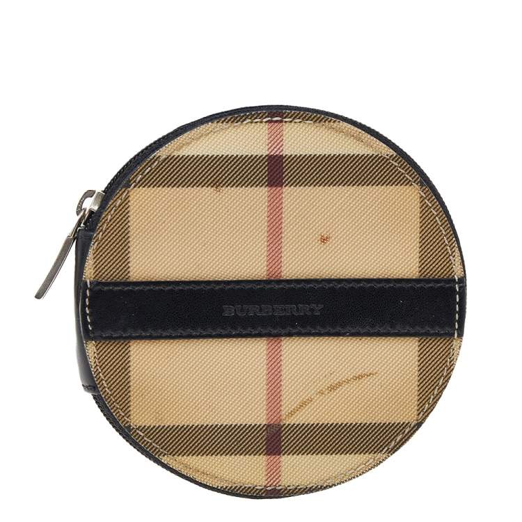 Burberry Beige-Black House Check PVC And Leather Round Coin Pouch Burberry  | The Luxury Closet
