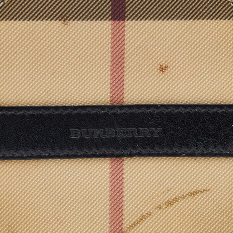Pre Owned Burberry Beige-Black House Check PVC And Leather Round Coin Pouch