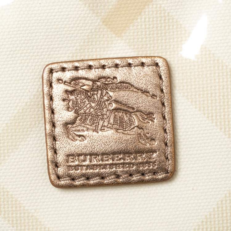 Pre Owned Burberry Gold/Lime Supernova Check Vinyl and Leather Lawrence Tote