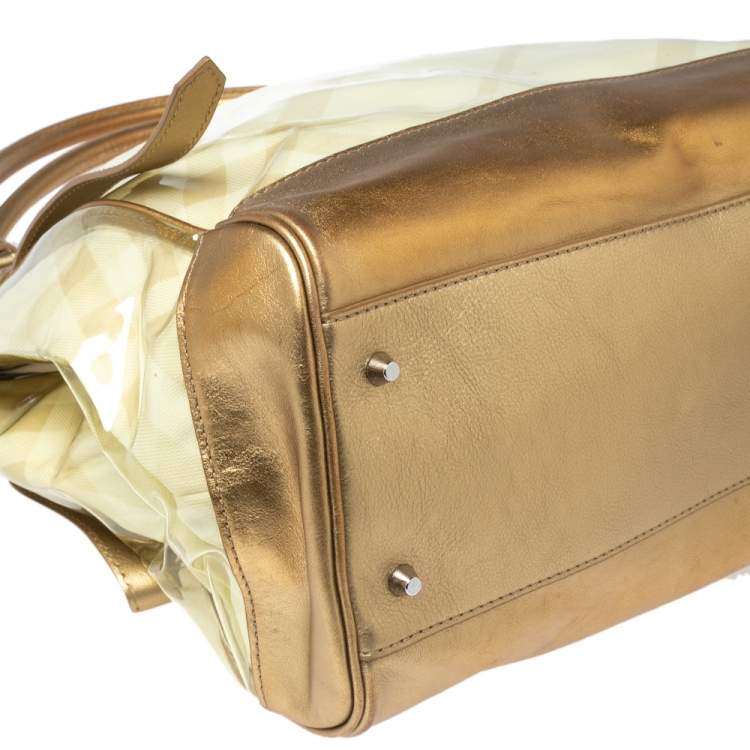 Pre Owned Burberry Gold/Lime Supernova Check Vinyl and Leather Lawrence Tote