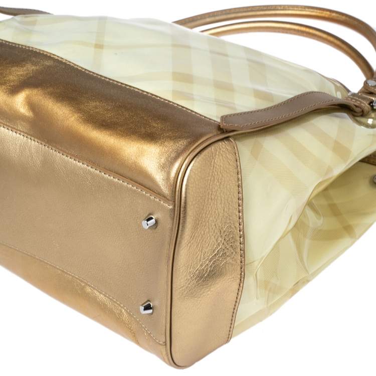 Pre Owned Burberry Gold/Lime Supernova Check Vinyl and Leather Lawrence Tote