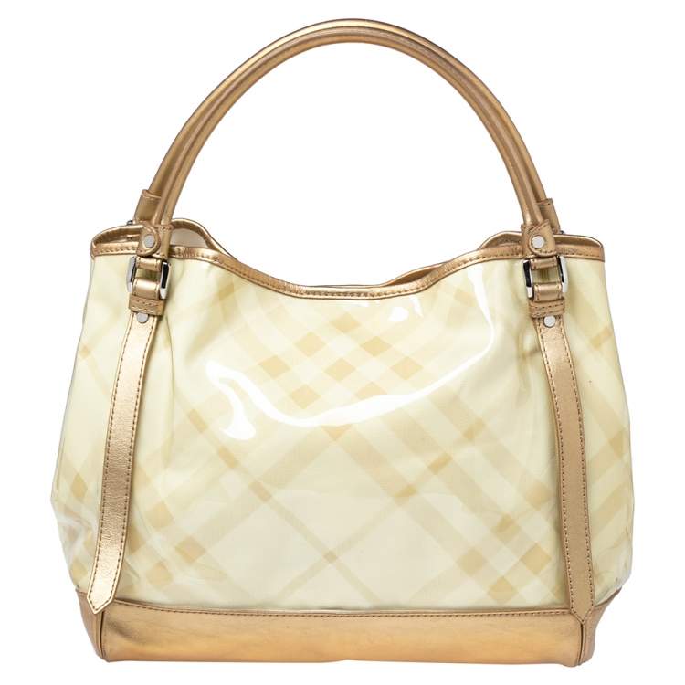 Pre Owned Burberry Gold/Lime Supernova Check Vinyl and Leather Lawrence Tote