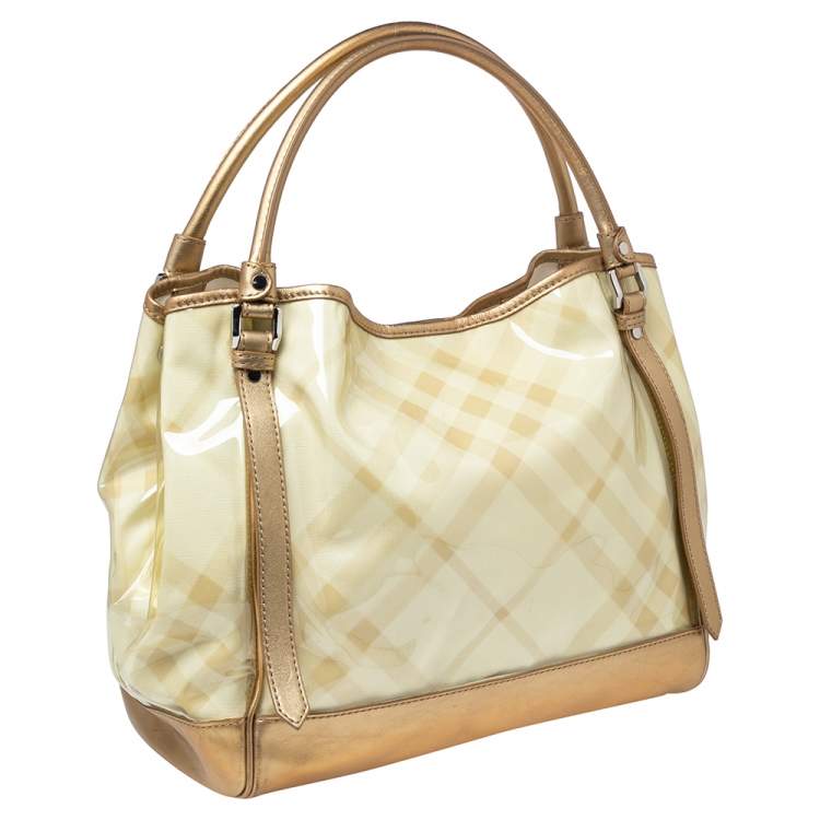Pre Owned Burberry Gold/Lime Supernova Check Vinyl and Leather Lawrence Tote