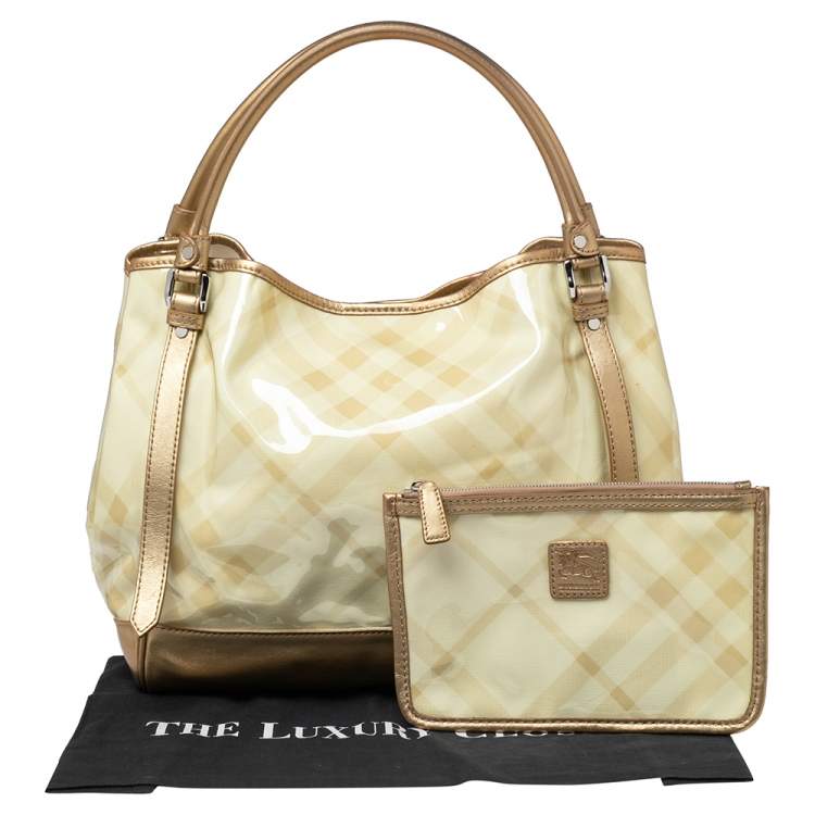 Pre Owned Burberry Gold/Lime Supernova Check Vinyl and Leather Lawrence Tote