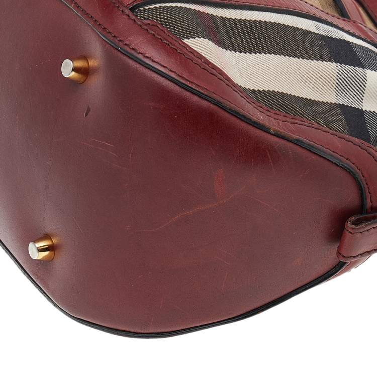 Pre Owned Burberry Beige/Brown Canvas And Leather Small Orchard Bowling Bag