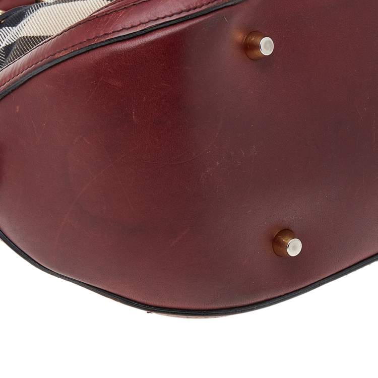 Pre Owned Burberry Beige/Brown Canvas And Leather Small Orchard Bowling Bag