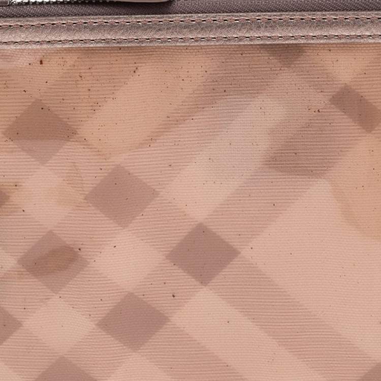 Pre Owned Burberry Metallic Gold/Beige Transparent PVC and Leather Trim Wristlet Clutch
