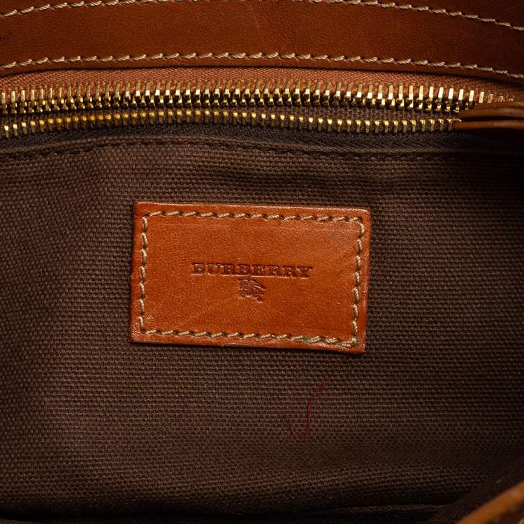 Pre Owned Burberry Brown/Beige Haymarket Check Fabric and Leather Double Pocket Shoulder Bag