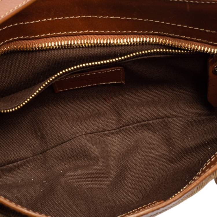 Pre Owned Burberry Brown/Beige Haymarket Check Fabric and Leather Double Pocket Shoulder Bag