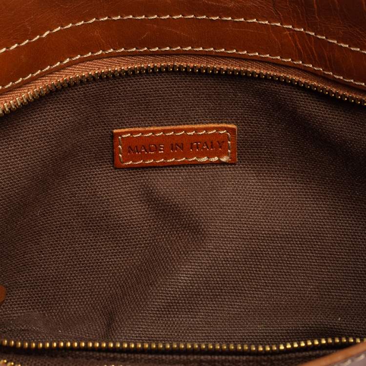 Pre Owned Burberry Brown/Beige Haymarket Check Fabric and Leather Double Pocket Shoulder Bag