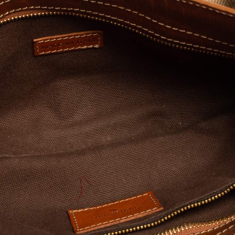 Pre Owned Burberry Brown/Beige Haymarket Check Fabric and Leather Double Pocket Shoulder Bag