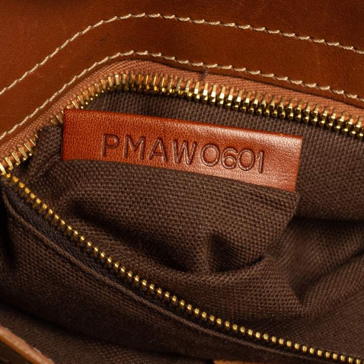 Pre Owned Burberry Brown/Beige Haymarket Check Fabric and Leather Double Pocket Shoulder Bag