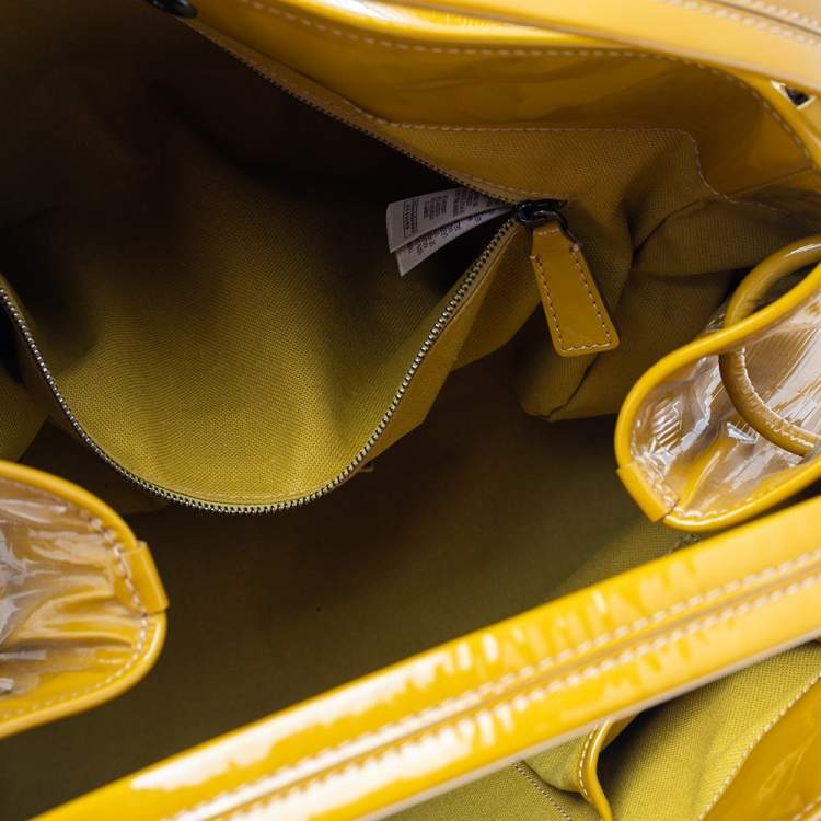 Pre Owned Burberry Mustard Patent Leather Large Bilmore Tote
