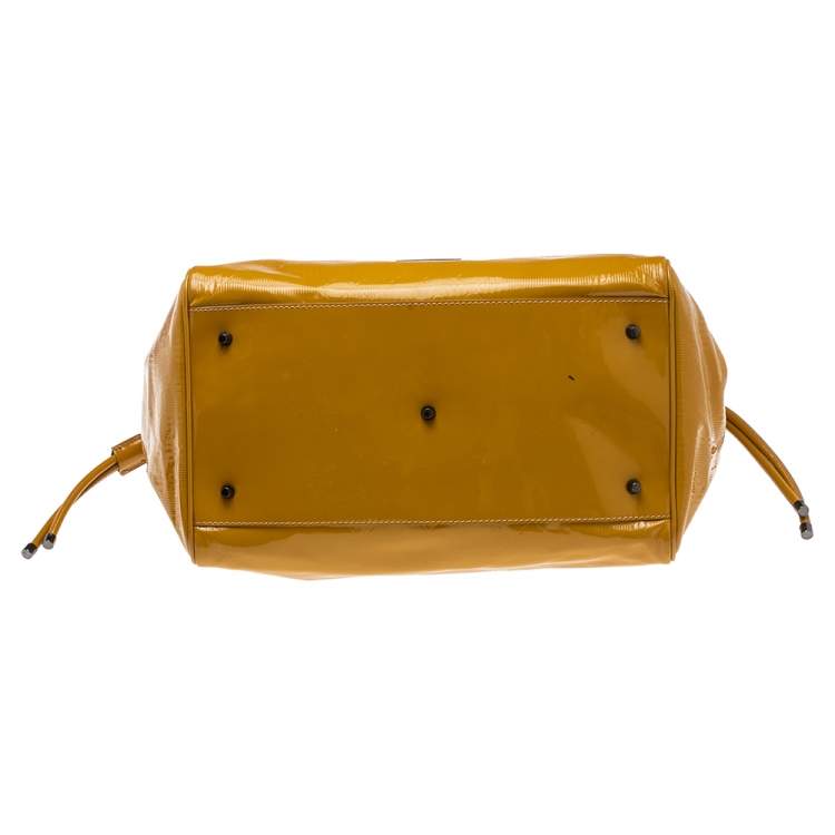 Pre Owned Burberry Mustard Patent Leather Large Bilmore Tote