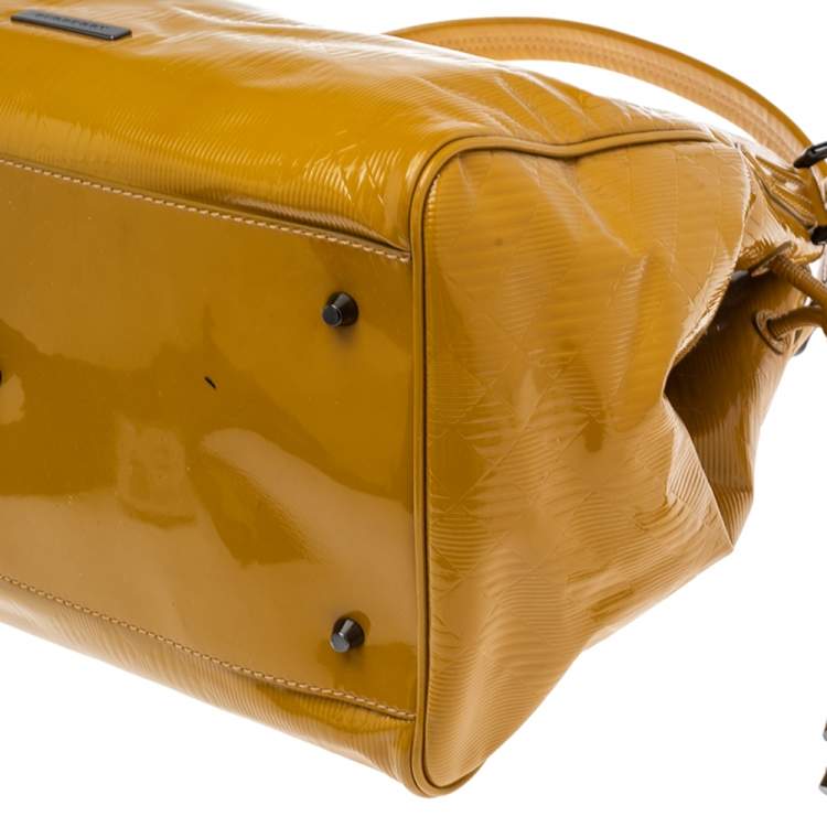 Pre Owned Burberry Mustard Patent Leather Large Bilmore Tote
