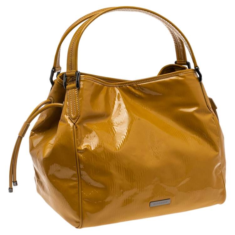 Pre Owned Burberry Mustard Patent Leather Large Bilmore Tote
