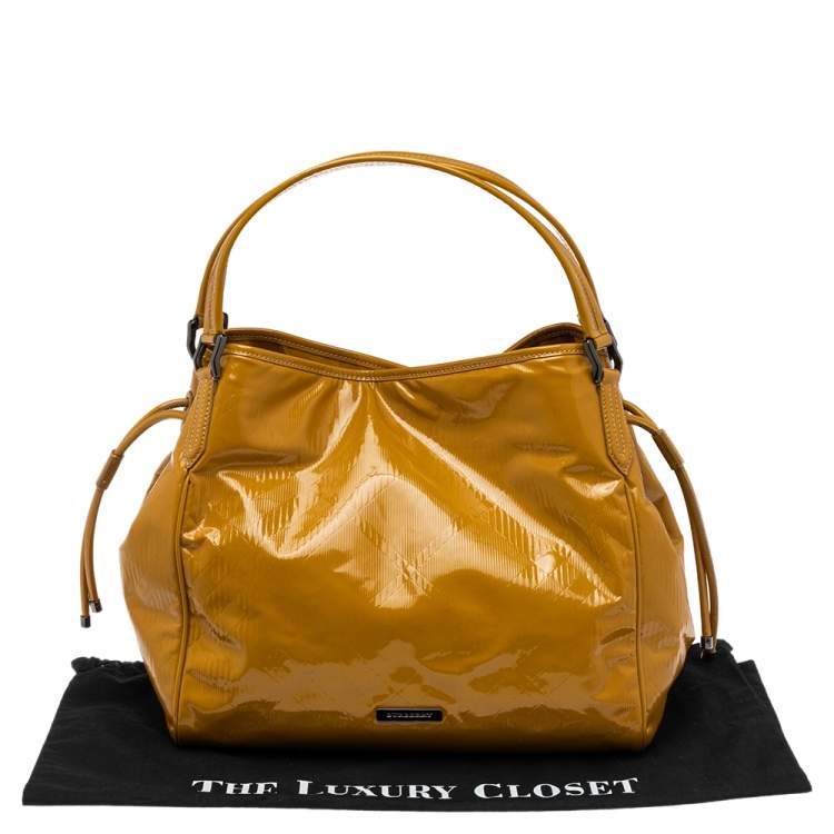Pre Owned Burberry Mustard Patent Leather Large Bilmore Tote