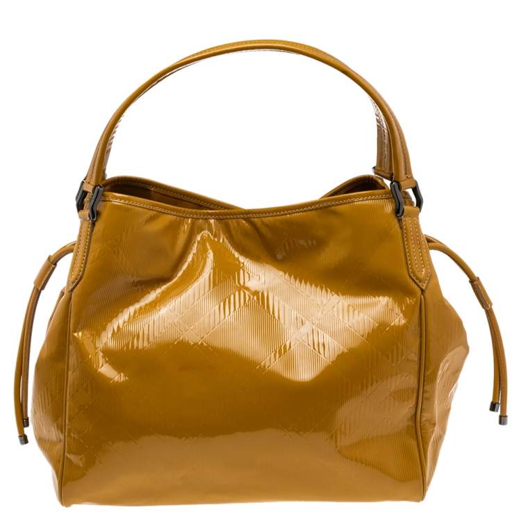 Pre Owned Burberry Mustard Patent Leather Large Bilmore Tote