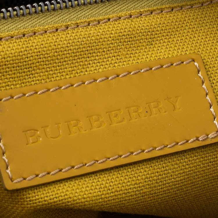 Pre Owned Burberry Mustard Patent Leather Large Bilmore Tote