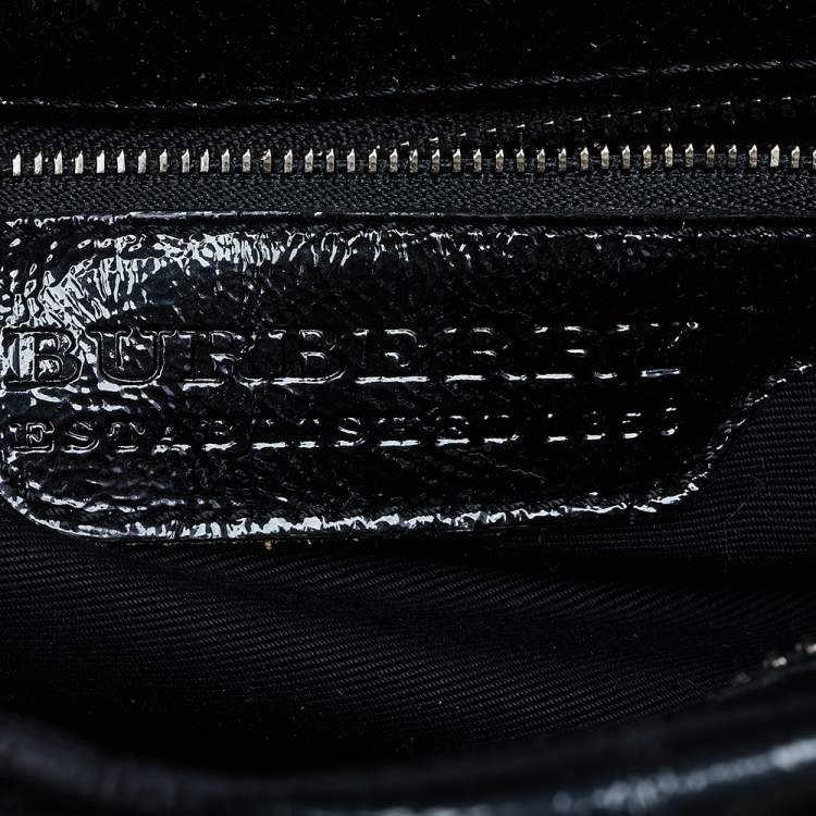 Pre Owned Burberry Black/Beige House Check PVC and Patent Leather Lowry Ruffled Tote