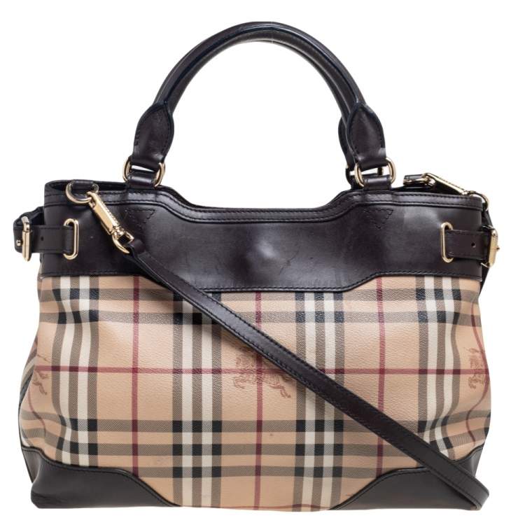 Burberry Dark Brown/Beige Haymarket Check PVC and Leather Small Hepburn ...