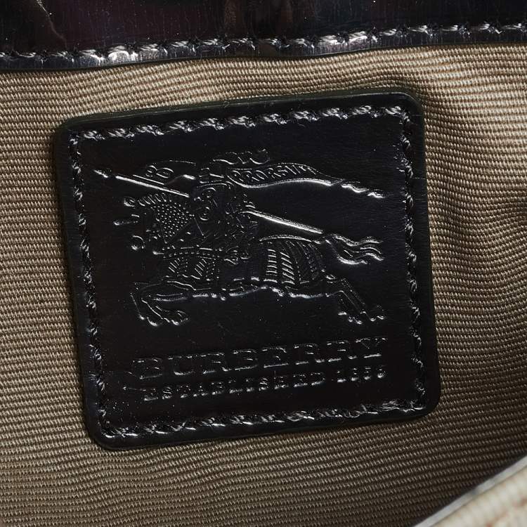 Pre Owned Burberry Metallic/Beige Nova Check PVC and Glossy Leather Emma Pochette Bag