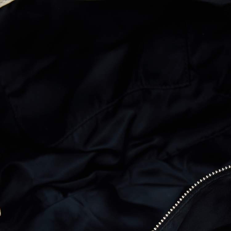 Pre Owned Burberry Black/Cream Floral Beat Check Nylon and Patent Leather Small Foley Hobo