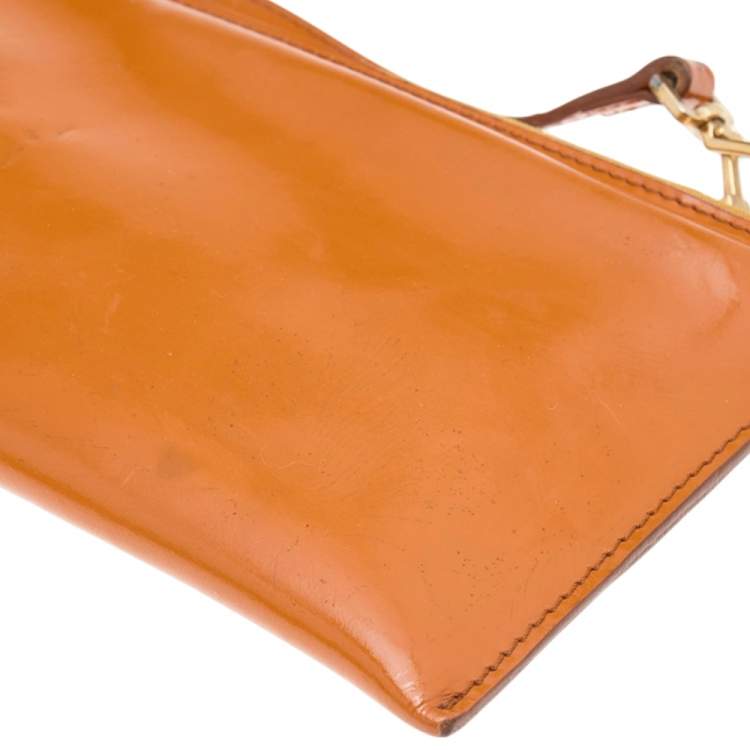 Pre Owned Burberry Orange Patent Leather Clutch Bag