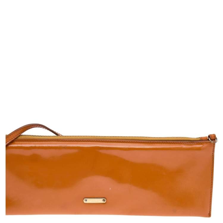 Pre Owned Burberry Orange Patent Leather Clutch Bag