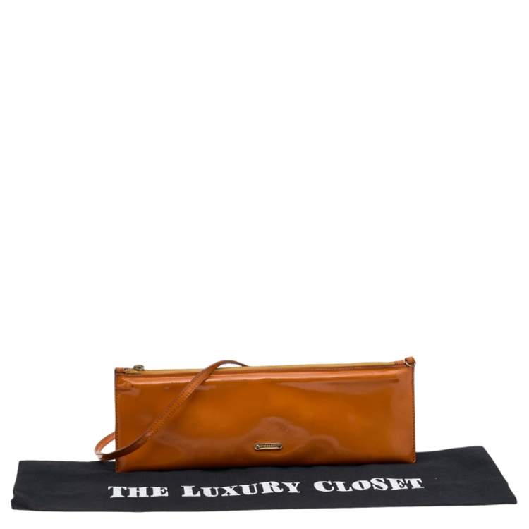 Pre Owned Burberry Orange Patent Leather Clutch Bag
