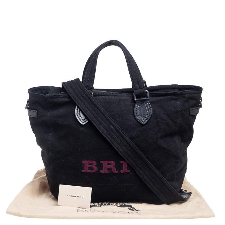 Pre Owned Burberry Black Canvas and Leather Tote