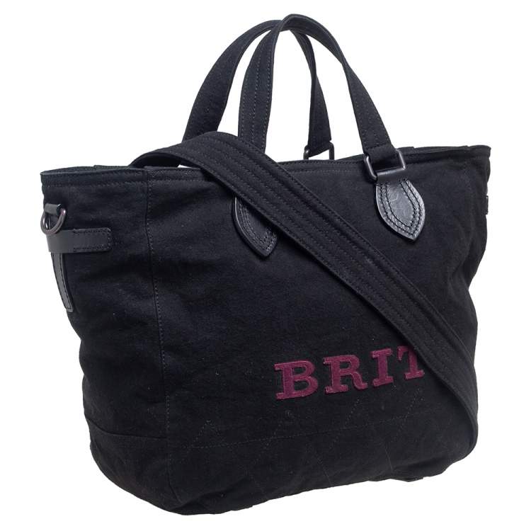 Pre Owned Burberry Black Canvas and Leather Tote