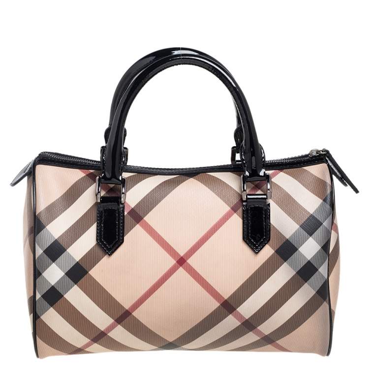 Burberry Black/Beige Nova Check PVC and Patent Leather Chester Boston ...