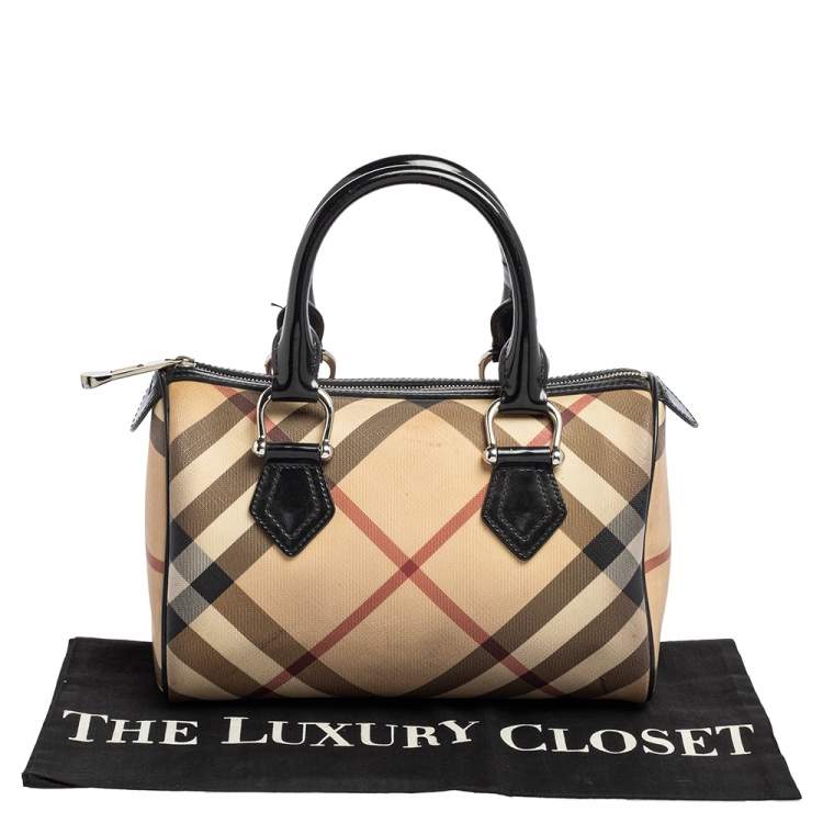 Pre Owned Burberry Beige/Black Nova Check Coated Canvas Small Bowling Bag