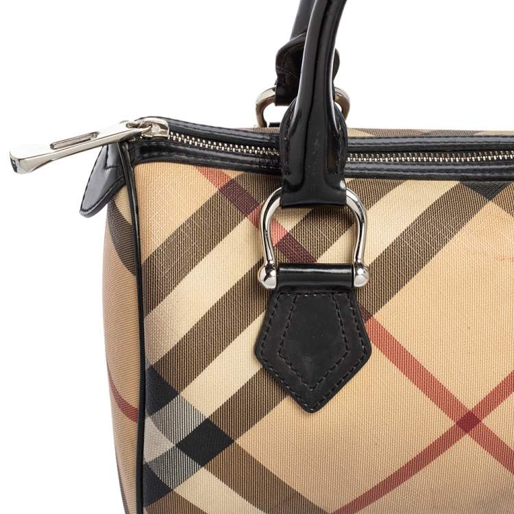 Pre Owned Burberry Beige/Black Nova Check Coated Canvas Small Bowling Bag