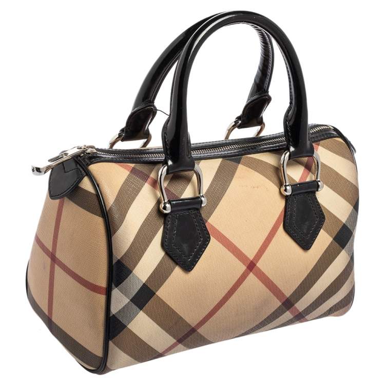 Pre Owned Burberry Beige/Black Nova Check Coated Canvas Small Bowling Bag