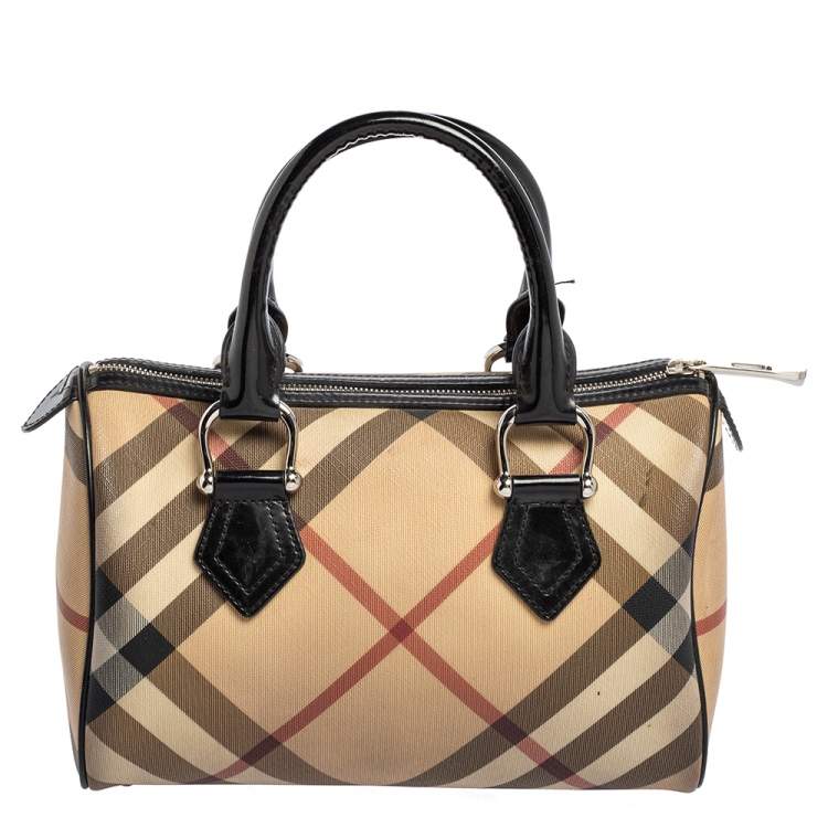 Pre Owned Burberry Beige/Black Nova Check Coated Canvas Small Bowling Bag