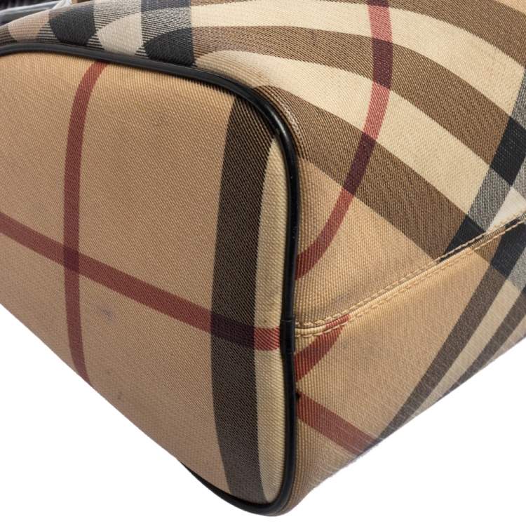 Pre Owned Burberry Beige/Black Nova Check Coated Canvas Small Bowling Bag